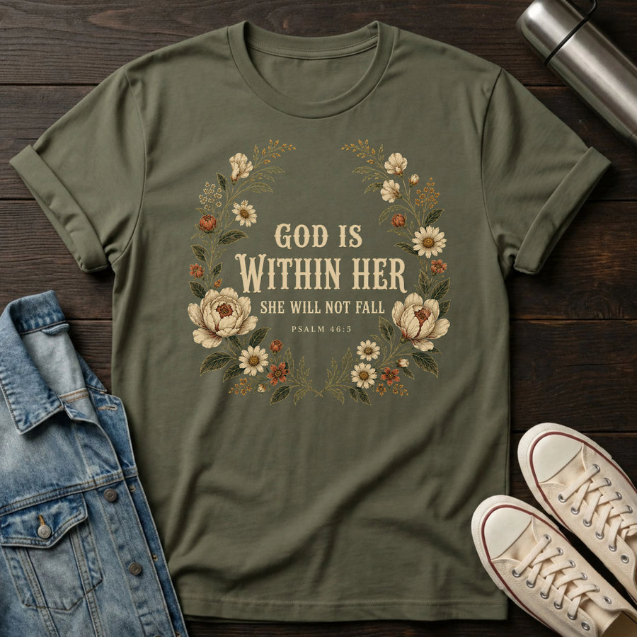 Military Green — God is Within Her T-Shirt