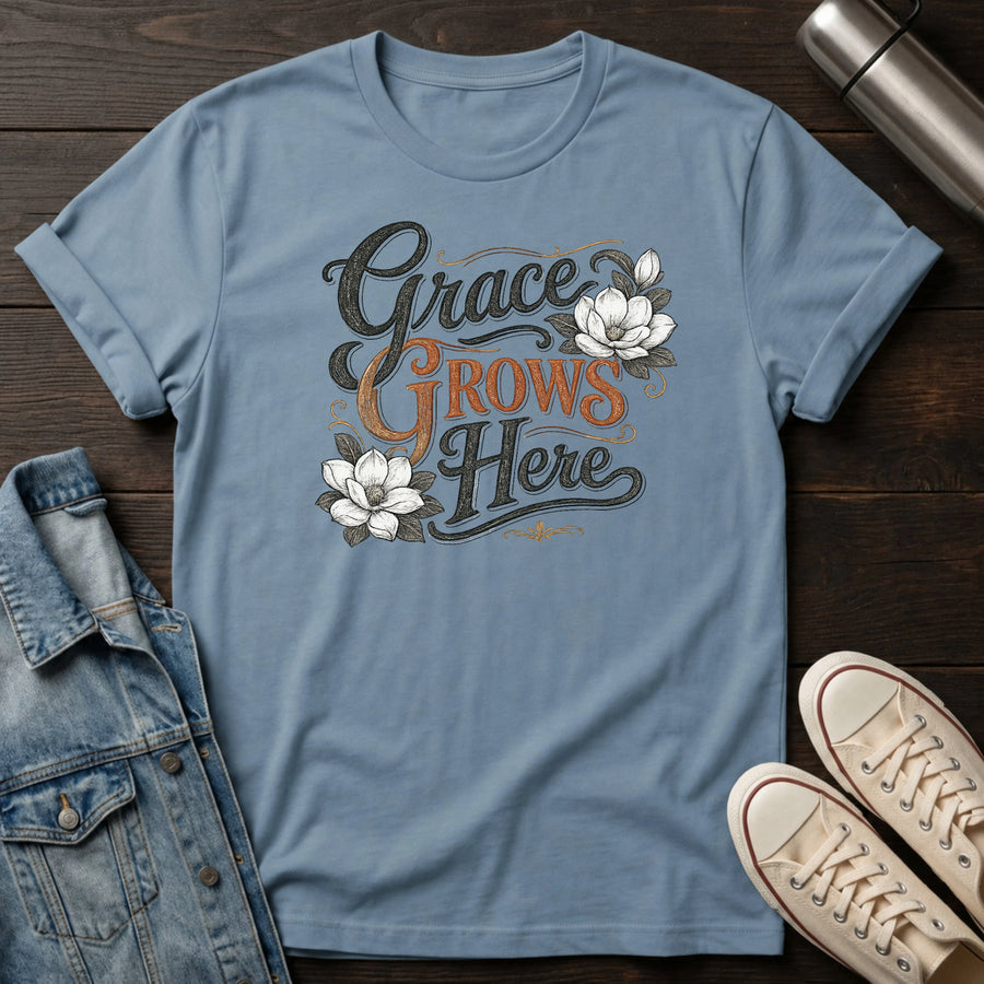 Stone Blue — Grace Grows Here T-Shirt