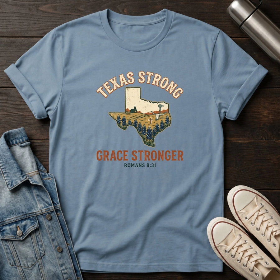 Stone Blue — Texas Strong Grace Stronger T-Shirt