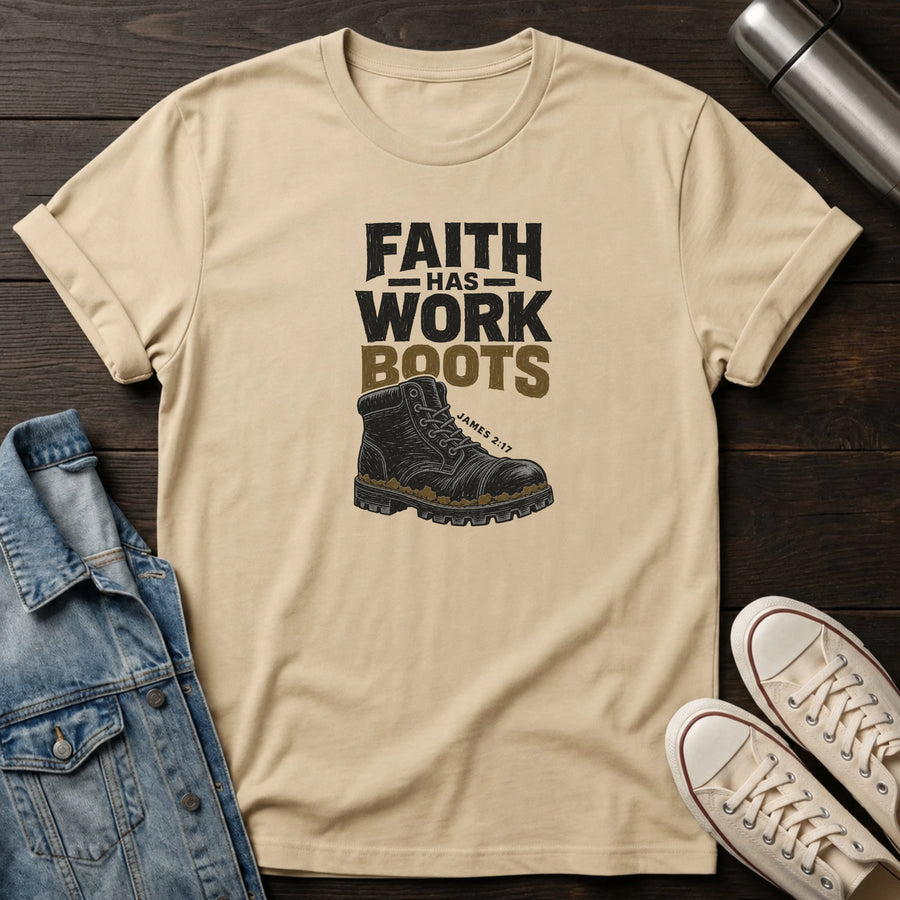 Sand — Faith has Work Boots T-Shirt