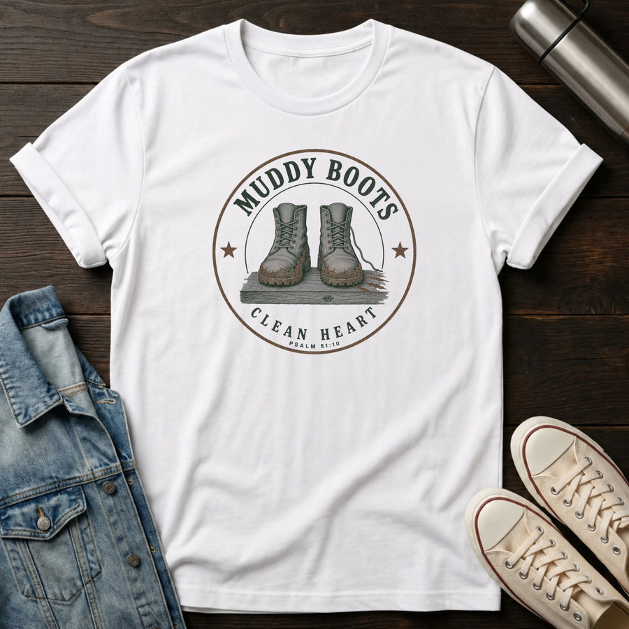 White — Muddy Boots Clean Heart T-Shirt